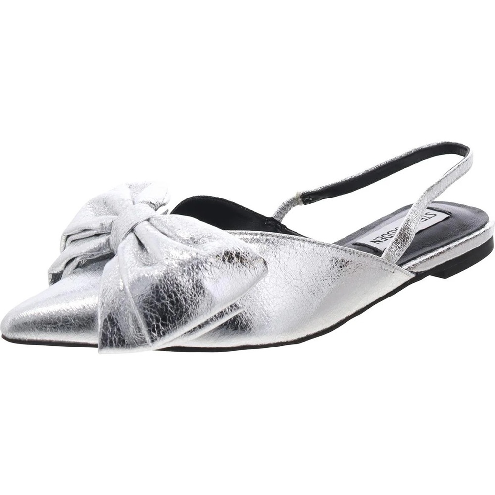 Steve Madden Metallic Silver Bow Flats